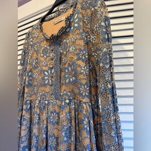 Blue and Tan Floral Lace Dress